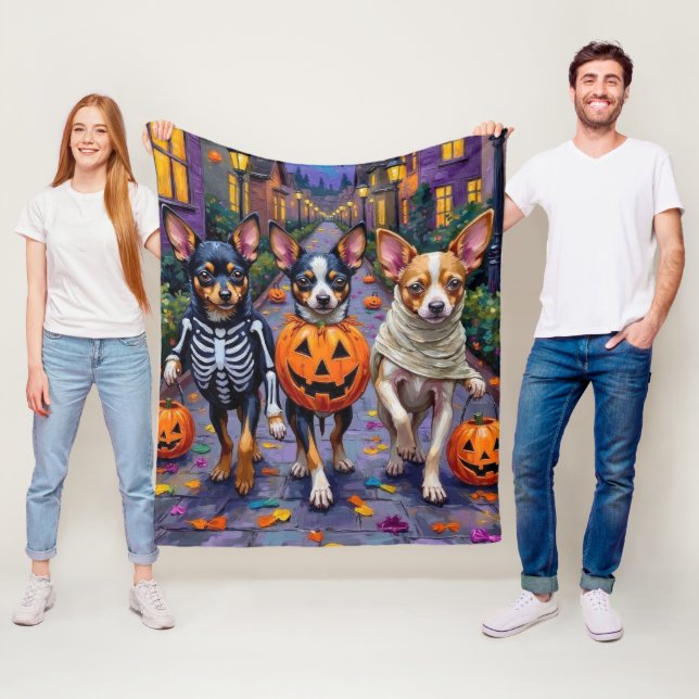 Papillon Dogs Trick-or-Treating Halloween Costumes Fleece Blanket (In Situ)