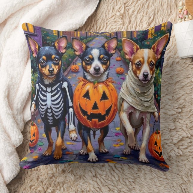 Papillon Dogs Trick-or-Treating Halloween Costumes Throw Pillow (Blanket)