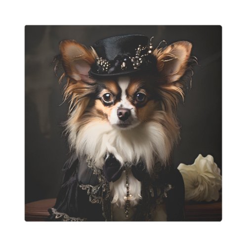 Papillon Dressed in Victorian Costume Portrait  Metal Print