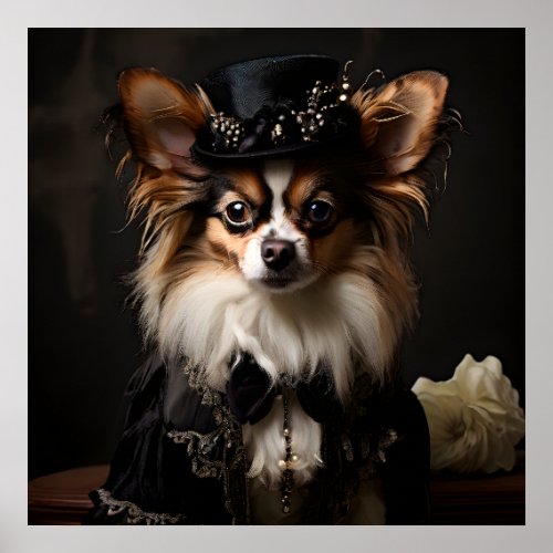 Papillon Dressed in Victorian Costume Portrait  Poster