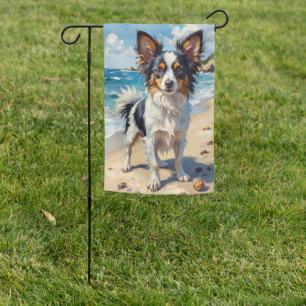 Papillon Elegant Beach Dog Art Garden Flag