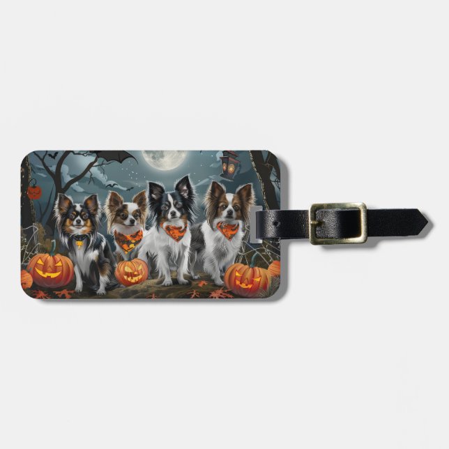 Papillon Halloween Spooky Luggage Tag (Front Horizontal)