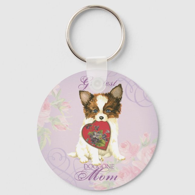 Papillon Heart Mom Keychain (Front)