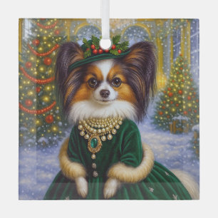 Papillon Holiday  Glass Ornament