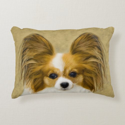 Papillon Hound Tri Painting _ Original Dog Art Accent Pillow