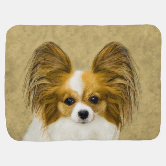 Papillon (Hound Tri) Painting - Original Dog Art Baby Blanket (Horizontal)