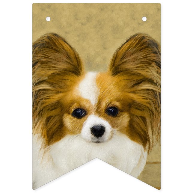 Papillon (Hound Tri) Painting - Original Dog Art Bunting Flags