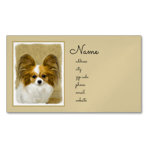 Papillon (Hound Tri) Painting - Original Dog Art Business Card Magnet