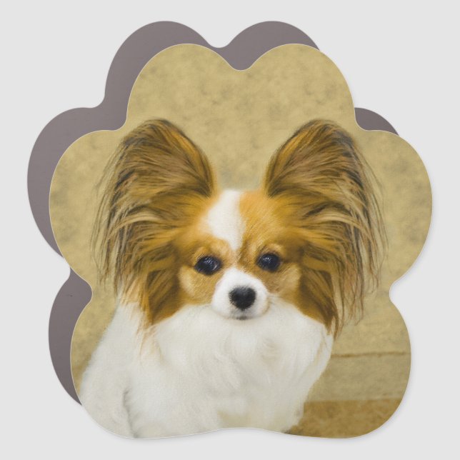 Papillon (Hound Tri) Painting - Original Dog Art Car Magnet (Front)