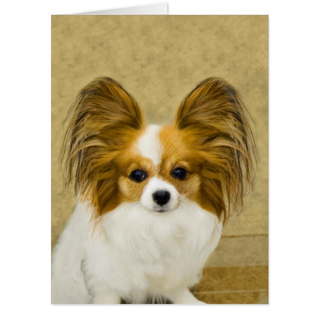 Papillon (Hound Tri) Painting - Original Dog Art Card (Front)