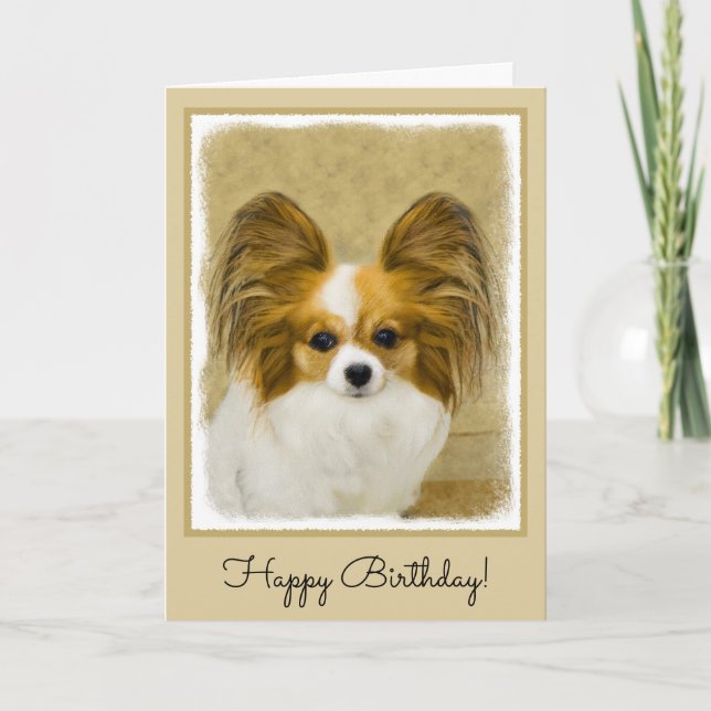 Papillon (Hound Tri) Painting - Original Dog Art Card (Front)