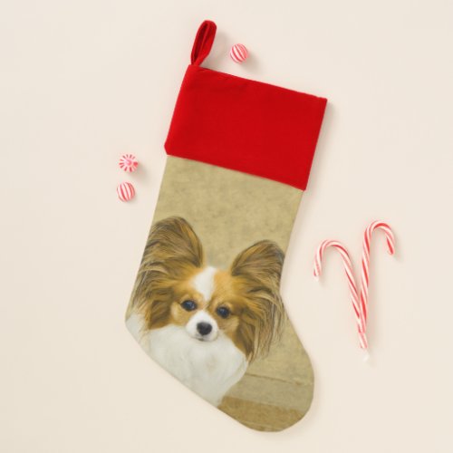 Papillon Hound Tri Painting _ Original Dog Art Christmas Stocking