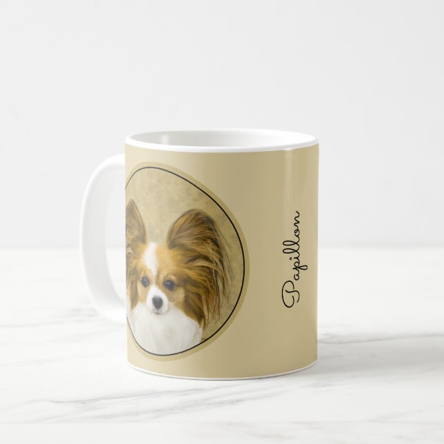 Papillon (Hound Tri) Painting - Original Dog Art Coffee Mug (Front Left)