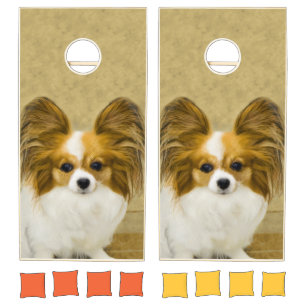 Papillon (Hound Tri) Painting - Original Dog Art Cornhole Set