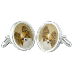 Papillon (Hound Tri) Painting - Original Dog Art Cufflinks