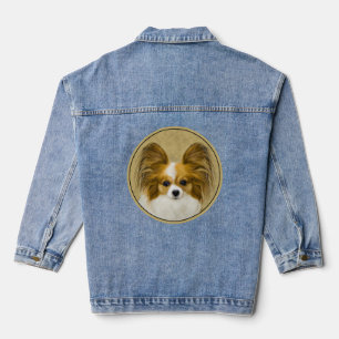 Papillon (Hound Tri) Painting - Original Dog Art Denim Jacket
