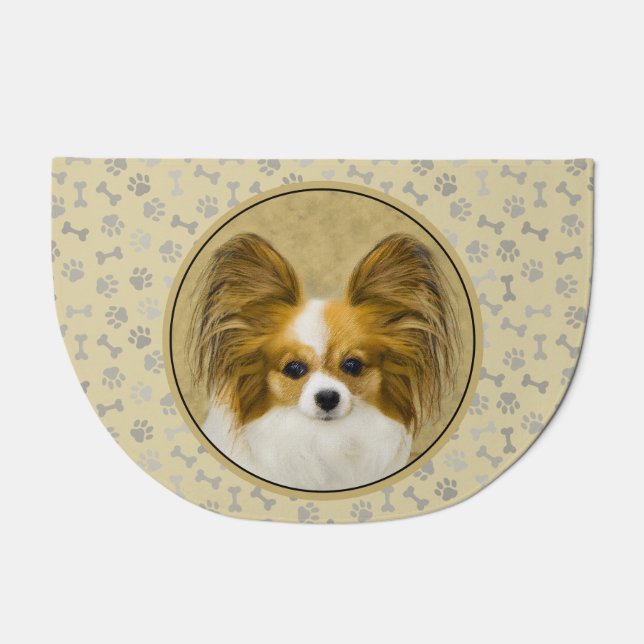 Papillon (Hound Tri) Painting - Original Dog Art Doormat (Front)