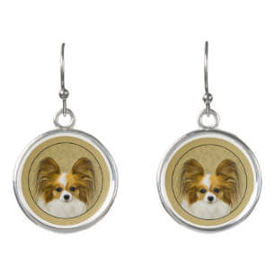 Papillon (Hound Tri) Painting - Original Dog Art Earrings