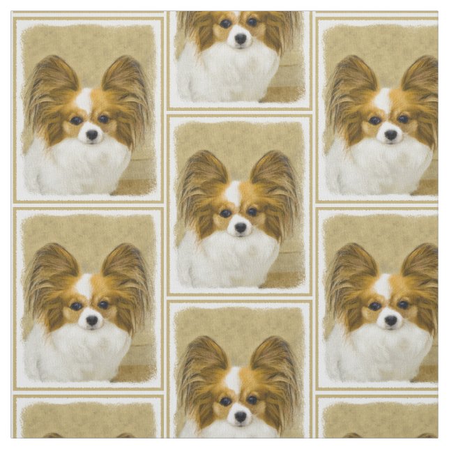 Papillon (Hound Tri) Painting - Original Dog Art Fabric (Swatch)