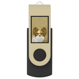 Papillon (Hound Tri) Painting - Original Dog Art Flash Drive