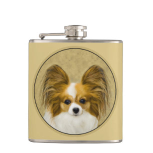 Papillon (Hound Tri) Painting - Original Dog Art Flask