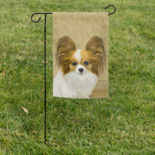 Papillon (Hound Tri) Painting - Original Dog Art Garden Flag