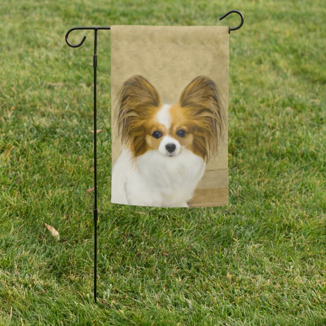 Papillon (Hound Tri) Painting - Original Dog Art Garden Flag (In SItu)