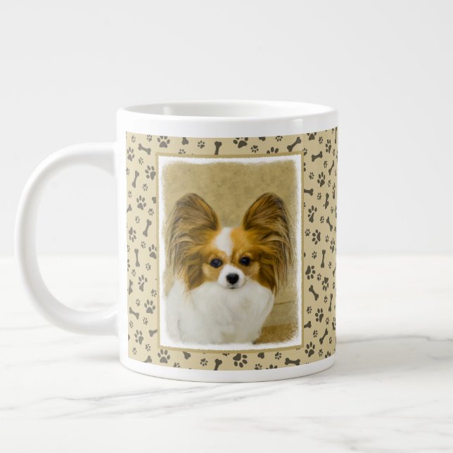 Papillon (Hound Tri) Painting - Original Dog Art Giant Coffee Mug (Left)