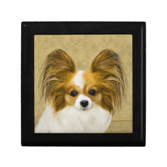 Papillon (Hound Tri) Painting - Original Dog Art Gift Box (Front)