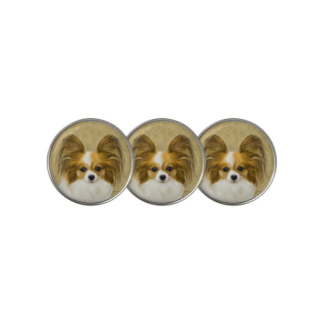 Papillon (Hound Tri) Painting - Original Dog Art Golf Ball Marker (3 Up)