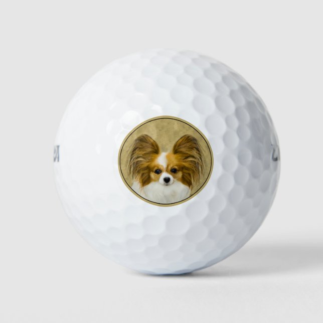 Papillon (Hound Tri) Painting - Original Dog Art Golf Balls (Front)