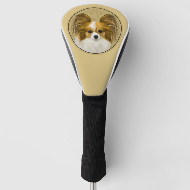 Papillon (Hound Tri) Painting - Original Dog Art Golf Head Cover (Front)