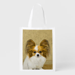Papillon (Hound Tri) Painting - Original Dog Art Grocery Bag