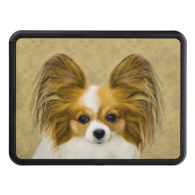 Papillon (Hound Tri) Painting - Original Dog Art Hitch Cover (Front)