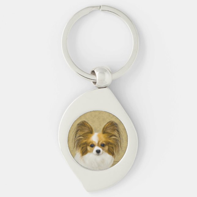 Papillon (Hound Tri) Painting - Original Dog Art Keychain (Front)