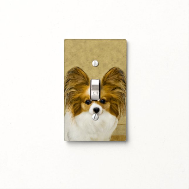 Papillon (Hound Tri) Painting - Original Dog Art Light Switch Cover (In Situ)