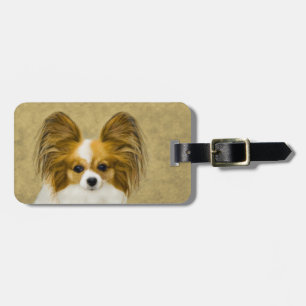 Papillon (Hound Tri) Painting - Original Dog Art Luggage Tag