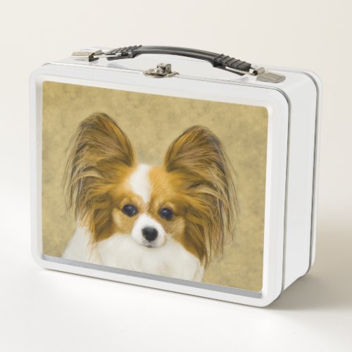 Papillon Hound Tri Painting _ Original Dog Art Metal Lunch Box