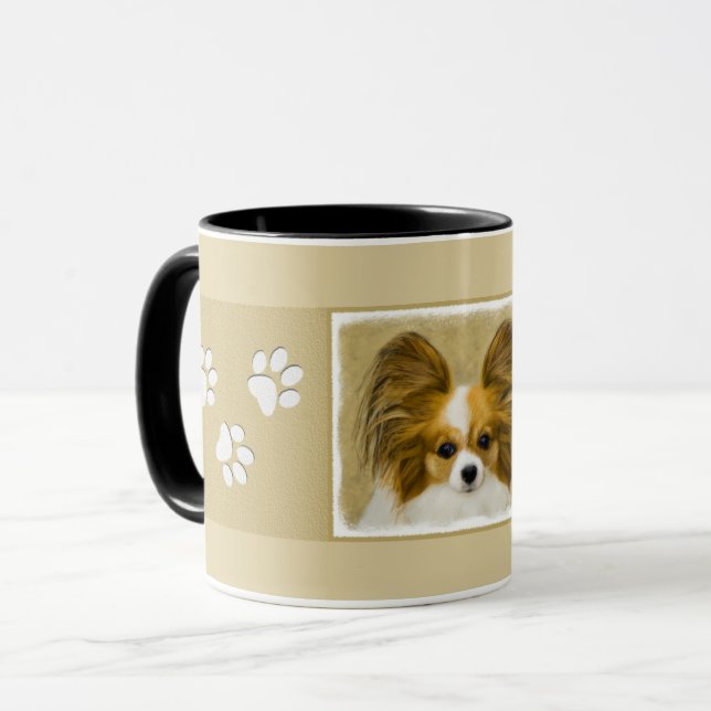 Papillon (Hound Tri) Painting - Original Dog Art Mug (Front Left)