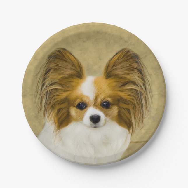 Papillon (Hound Tri) Painting - Original Dog Art Paper Plates (Front)