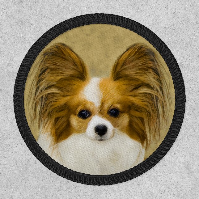 Papillon (Hound Tri) Painting - Original Dog Art Patch (Front)