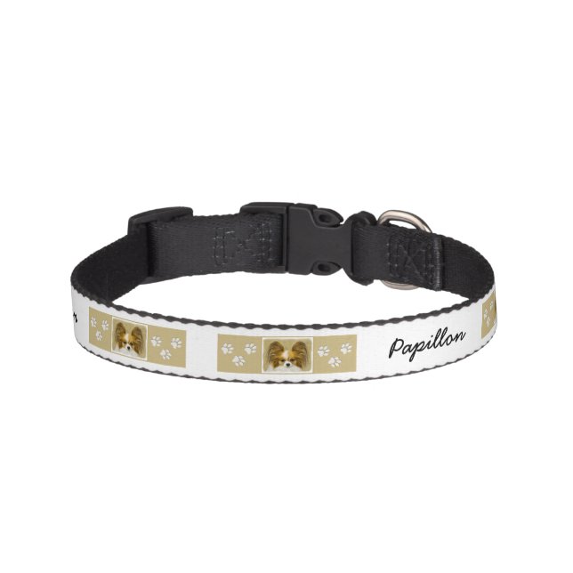 Papillon (Hound Tri) Painting - Original Dog Art Pet Collar (Front)