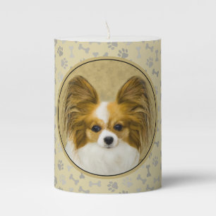 Papillon (Hound Tri) Painting - Original Dog Art Pillar Candle
