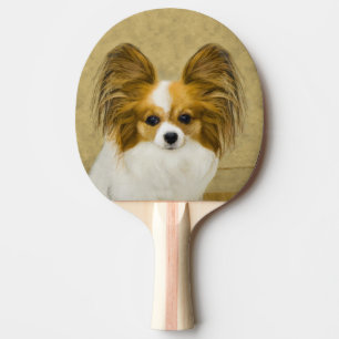 Papillon (Hound Tri) Painting - Original Dog Art Ping Pong Paddle