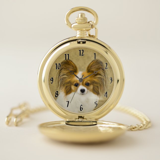 Papillon (Hound Tri) Painting - Original Dog Art Pocket Watch (Inside)