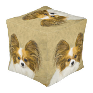 Papillon (Hound Tri) Painting - Original Dog Art Pouf