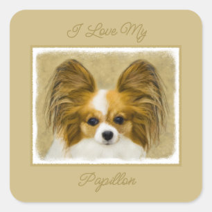 Papillon (Hound Tri) Painting - Original Dog Art S Square Sticker