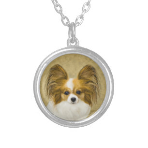Papillon (Hound Tri) Painting - Original Dog Art Silver Plated Necklace