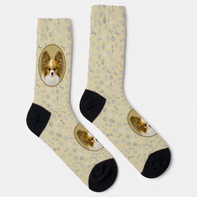 Papillon (Hound Tri) Painting - Original Dog Art Socks (Right)