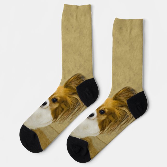Papillon (Hound Tri) Painting - Original Dog Art Socks (Left)